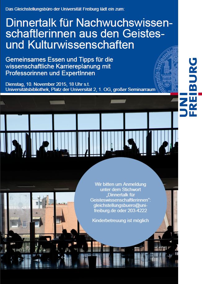 Jetzt anmelden: Dinnertalk für Nachwuchswissenschaftlerinnen aus den Geistes- und Kulturwissenschaften am 10. November 2015 um 18 Uhr s.t.