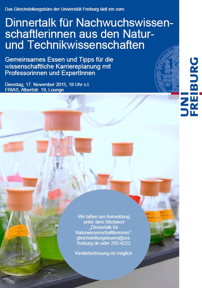 Jetzt anmelden: Dinnertalk für Nachwuchswissenschaftlerinnen aus den Natur- und Technikwissenschaften am 17. November 2015 um 18 Uhr s.t.