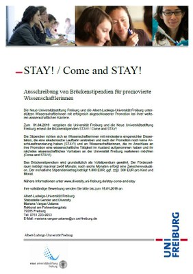 Jetzt bewerben: Brückenstipendium STAY! / Come and STAY! Jetzt bewerben: Brückenstipendium STAY! / Come and STAY!