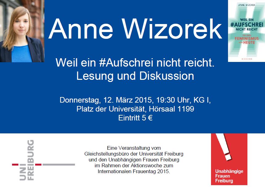 Lesung mit Anne Wizorek am Donnerstag, 12. März 2015, 19:30 Uhr, Platz der Universität, KG I, Hörsaal 1199, Eintritt 5 €